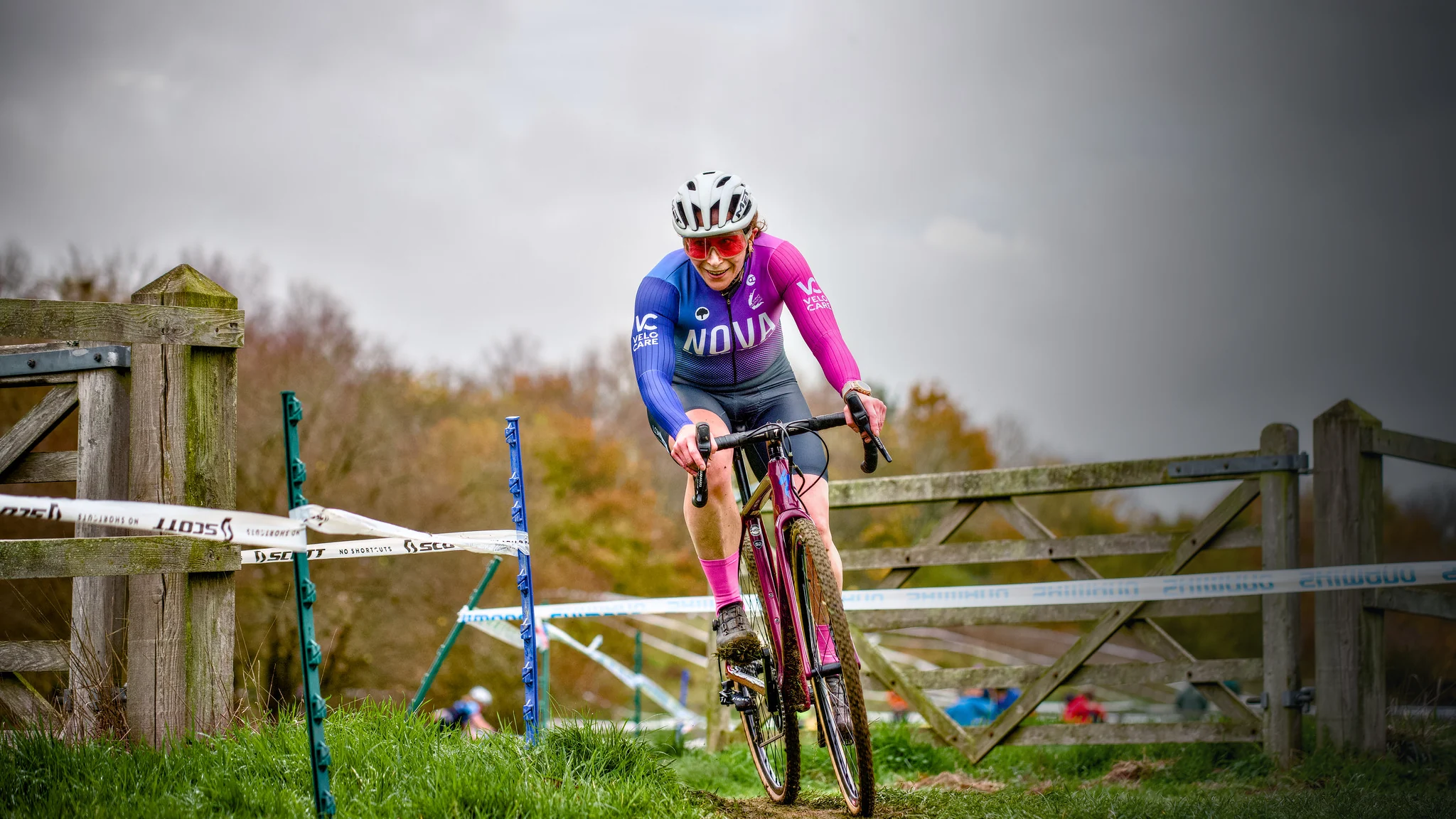 Cyclist racing a cyclocross bike